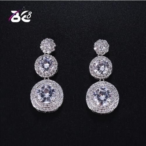 Be 8 Dangle Round Earrings Long Statement Earrings Crystal Stone Drop Dangle Earrings for Women Birthday Gift E444