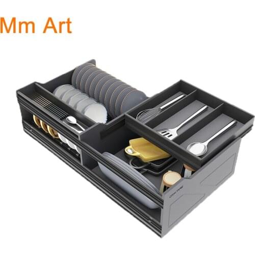 Cabinet Pull-out Basket Aluminum Alloy Drawer Double-Layer Pull-out Built-in Storage Bowl and Dish Basket