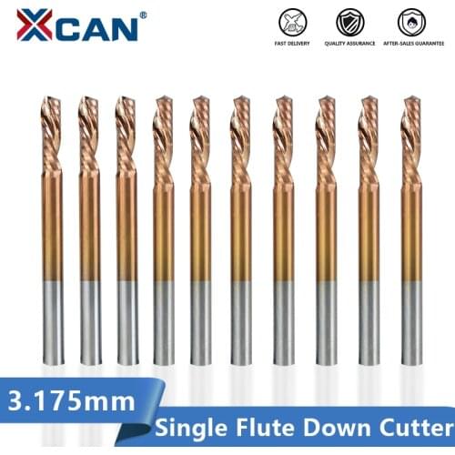 XCAN Left Hand Single Flute End Mill Down Cutter 3.175mm Shank CNC Milling Cutter Router Bit TiCN Coated Carbide End Mill