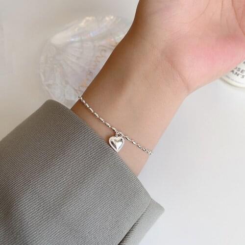Japan and Korea ins cold wind rice love girlfriends bracelet s925 pure silver simple small sweet heart pendant chain jewelry