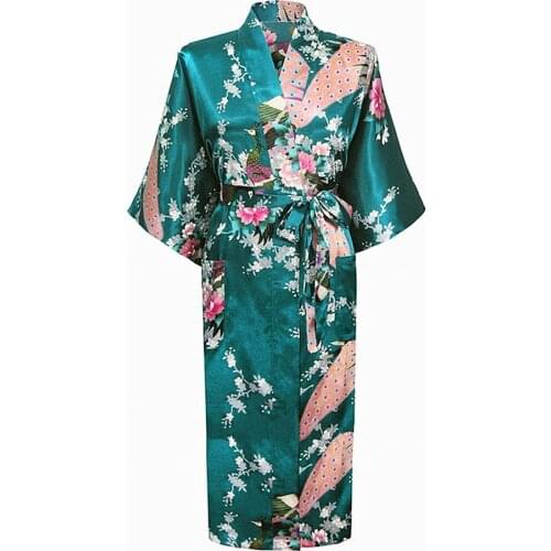 Hot Sale Drak Green Femmes Rayon Robes Gown Kimono Yukata Chinese Women Sexy Lingerie Flower Sleepwear Plus Size S -XXXL