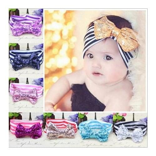 1X Baby Girl Kids Infant Toddler Sequin Bowknot Hair Band Children Striped Headband Baby Turban Headband bandeau bebe
