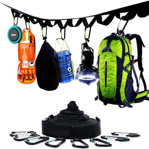 1Pcs Multifunctional Camping Hanging Rope Black Rope Hang Lamp Hang Outdoors Clothes Line Weave Bring with 19 Loops