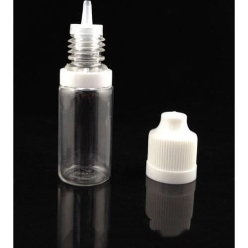 1000pcs Per Lot 10 ml Bottle E liquid Pet Clear Dropper Bottle With Childproof Tamper Evident Cap Long Thin tip Ejuice Bottles