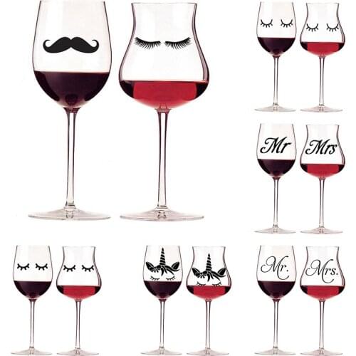 24pcs/set Mr & Mrs Wine Glass Jar Wedding Decal Stickers Newlyweds Engagement Party Champagne Glass Decor Gift Banquet Toasting