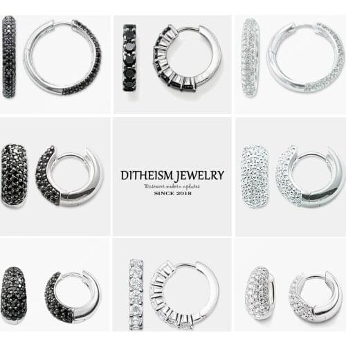 Creole Large Black Hinged Hoop Earrings, 2018 New Zirconia Fashion Jewelry Trendy 925 Sterling Silver Gift For Women Lover