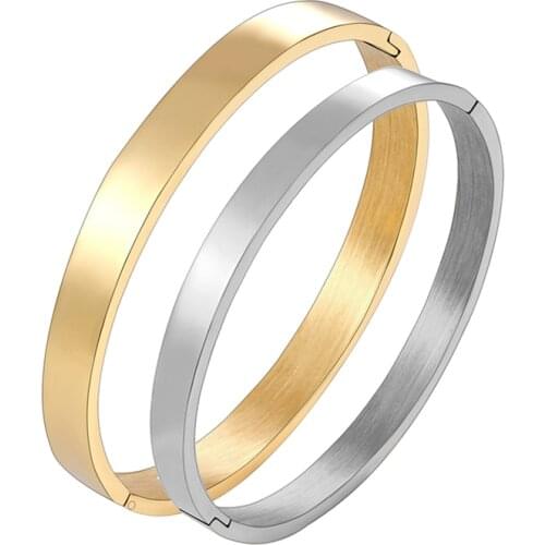 Stainless Steel Blank Cuff Bangle Gold Black Bracelet Women Mens 4mm 6mm 8mm Oval Minimalist Jewelry Lover Couple Gifts Polished