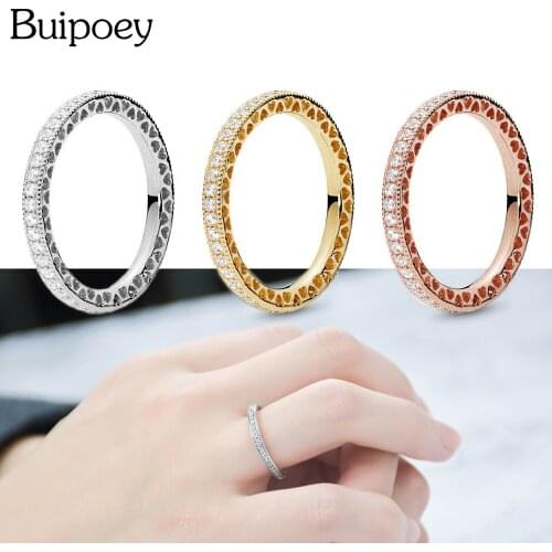 Buipoey Shiny Love Heart Rings For Women Men Girls Friendship Stackable Rings Couple Lover Wedding Engagement New Jewelry Gift