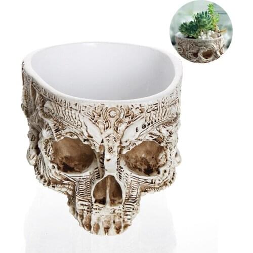 Punk Flower Pots Green Plants Holder Miniature Model Skull Flowerpots Vase Home Decoration Accessories Resin Figurine Craft Gift