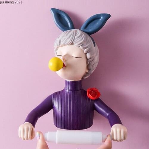 European Style Resin Bubble Gum Girl Tissue Holder Toilet Roll Paper Tube Towel Storage Cute Cartoon Tissue Box Face Towelholder