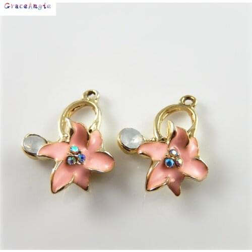 GraceAngie 10pcs Handmade Flower Style Enamel Bracelet Necklace Pendant Hanging Charms DIY Zinc Alloy Jewelry Findings Making