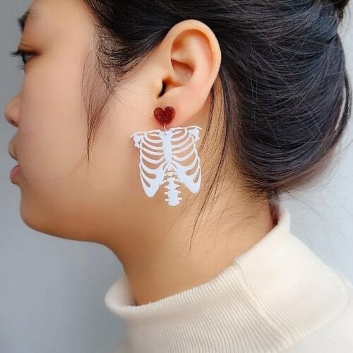 Halloween Horror White Skeleton Acrylic Drop Earrings for Women Hallowmas Costume Cosplay Scary Skull Earring Party
