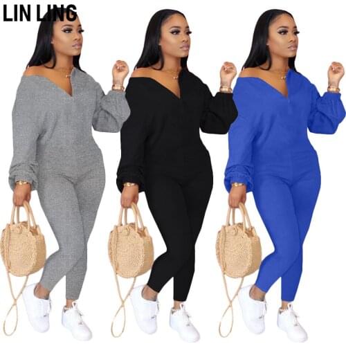 LINLING Slant Shoulder Solid Color Zipper Fashion Jumpsuit Long Sleeve Exercise Leisure Lounge Matching Sports