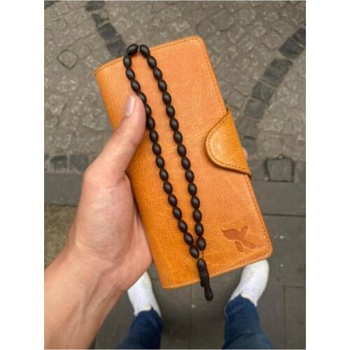Karali Leather Phone Compartment Crazy Taba Locked Genuine Leather Wallet-kuka Rosary Gift
