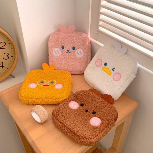 Cute Plush Mini Storage Bags Cartoons Sanitary Napkin Storage Bag Portable Aunt Towel Bag Make Up Key Bag Small Storage Bags