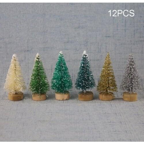 12Pcs Mini Christmas Tree Pine Tree Small Artificial Sisal Snow Christmas Trees DIY Christmas Decor Home Table Xmas Ornaments