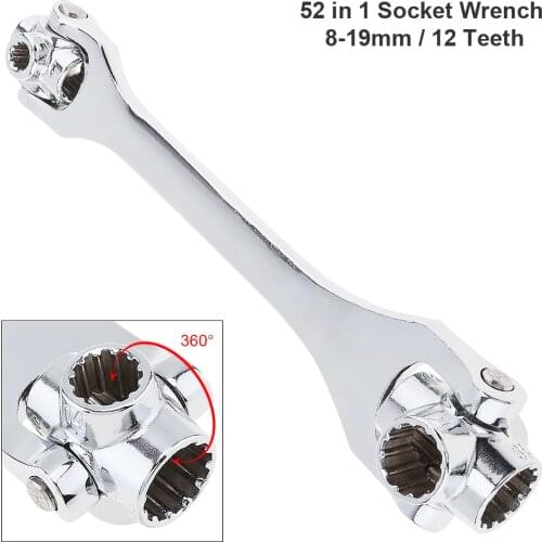 52 In 1 Multifunction 8-19mm Double Head Torque Socket Wrench 360 Degree Rotation and 12 Teeth Type for Furniture Car Repair