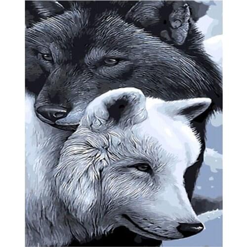 DIY Digital Painting By Numbers Package Black and white Wolf oil painting mural Kits Coloring Wall Art Picture Gift frameless