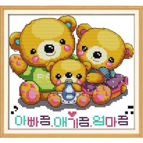 Sweet little bears cross stitch kit 14ct 11ct count print canvas stitches embroidery DIY handmade needlework plus