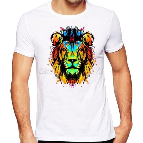 2019 Newest Summer Fashion Technicolor King Printed T Shirt Mens Cool Lion Design High Quality Tops Custom Hipster Tees