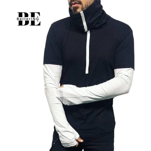 The New 2021 Sports Leisure Fitness Long Sleeve Cotton T Shirt Round Collar Bottom Shirt Slim Mens T-shirt Jacket Fake Two