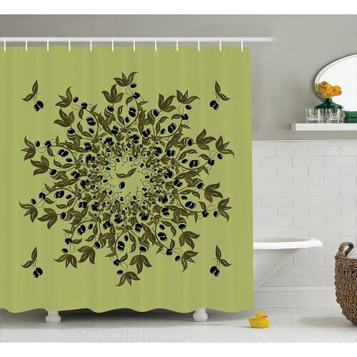 Olive Green Shower Curtain Branches of Olives Mediterranean Foliage Leaves and Fruit Home Decoration Bathroom Curtains