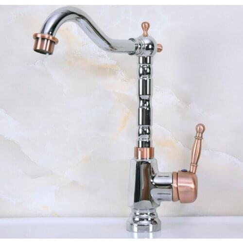 Polished Chrome Antique Red Copper Brass Single Handle One Hole Bathroom Basin Kitchen Sink Swivel Spout Faucet Mixer Tap mnf916