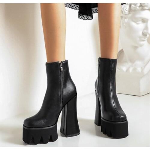 PXELENA Plus Size 34-43 Chunky Block High Heel Platform Boots Women 2020 Winter Vintage Punk Rock Gothic Motorcycle Ankle Boots