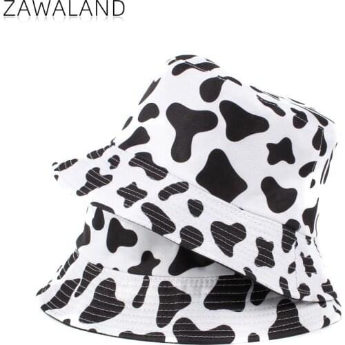 Zawaland Cow Pattern Fisherman Hats Double-Sided Fashion Outdoor Sun Protection Basin Hats Summer Casual Print Couple Bucket Hat
