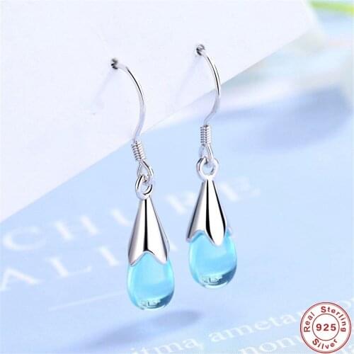 SHQIYAYI Blue Water Drop Earrings Long Tassel 925 Sterling Silver Hanging Earring Hot Fashion Party Jewelry Gifts 521