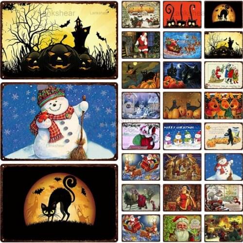 Vintage Merry Christmas Metal Sign Santa Claus Bar Snow Scene Tin Sign Home Decor Painting Plaque Christmas Halloween Gift 3Ch-1