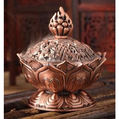 7 cm Height Tibetan Lotus Incense Burner Alloy Bronze Mini Incense Burner Metal Craft Home Decor 3 Colors