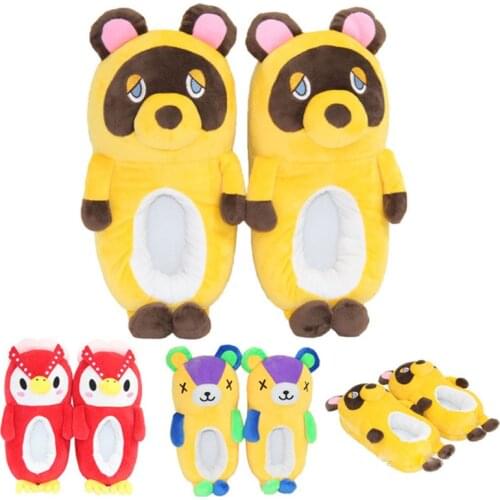 Winter New Cute Racoon Cotton Slippers Womens Home Animal Owl Plush Slides Warm Furry Cotton Flock Sandals Shoes Large Size
