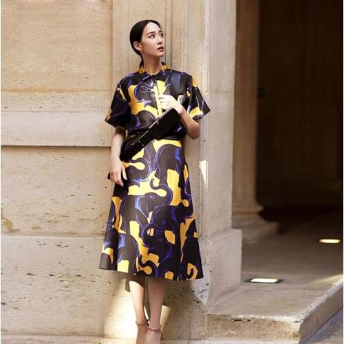 New Fashion HIGH-QUALITY Runway 2021 Summer Suit Set Womens Short Sleeve Novelty Print Blouse Shirt Skirt Set