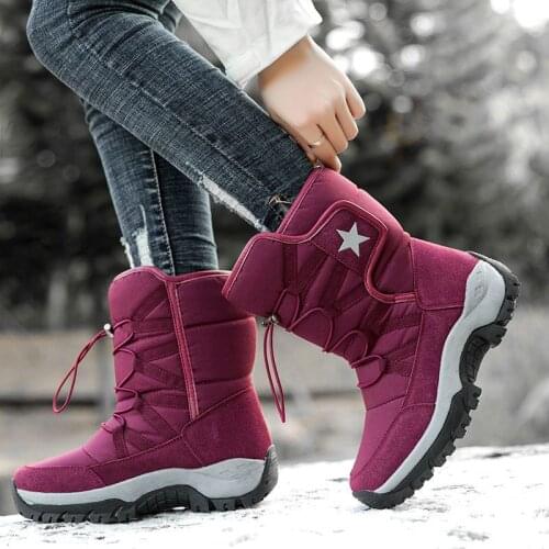 LLUUMIU Snow Boots women Warm Push Boots Waterproof Non-slip Winter Boots men Thick Leather Platform Warm Shoes bige Size 46