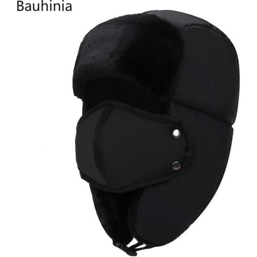 Bauhinia Winter Bomber Fur Hat Warm Thickened Cap Men Women Fashion Ear Protection Face Windproof Ski Mask Cap