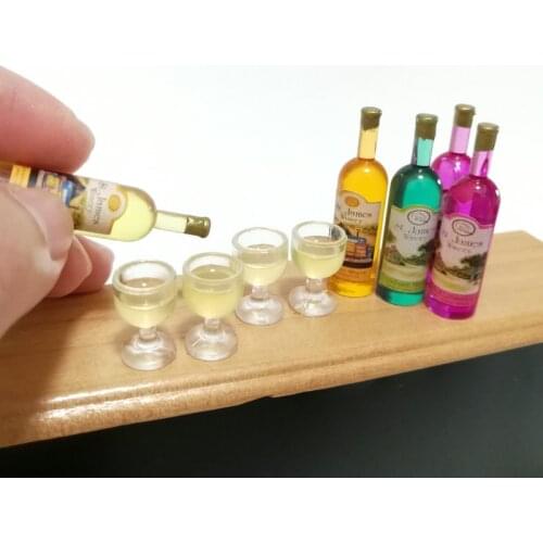 1 Set Mini Champagne Bottles + Wine Glass Cups for Miniature Dollhouse Kitchen Scence Pretend Play Doll Food Toy