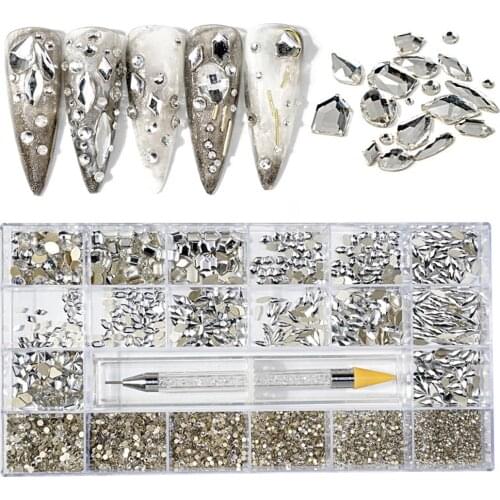 1000/7900pc/Box AB-Clear Nail Rhinestones and 1pc Dotting Pen Gold Flatback Glass Stud Nail Art Decorations Crystal Stones Te#85