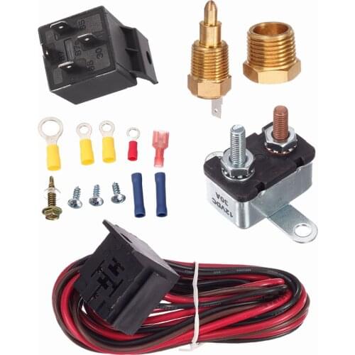 175-185 Degree Car Electric Cooling Fan Thermostat Temperature Sensor Relay Switch Relay Kit Harness Kit