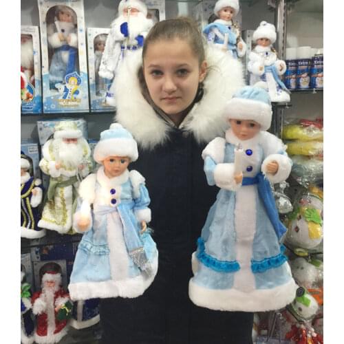 30cm Children Toy Doll Music Doll Christmas Music Electric Santa Clause Snow Girl With Dress Figurines for Children XMAS Gift