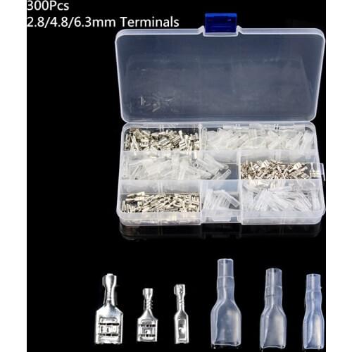 300Pcs 2.8/4.8/6.3mm Insulated Spade Crimp Terminal Electrical Wire Connectors Cold Press Terminal Assorted Set