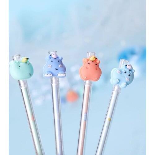 48 pcs/lot Cartoon Hippo Gel Pen Cute 0.5mm black ink Signature Pen School Office writing Supplies Promotional Gift