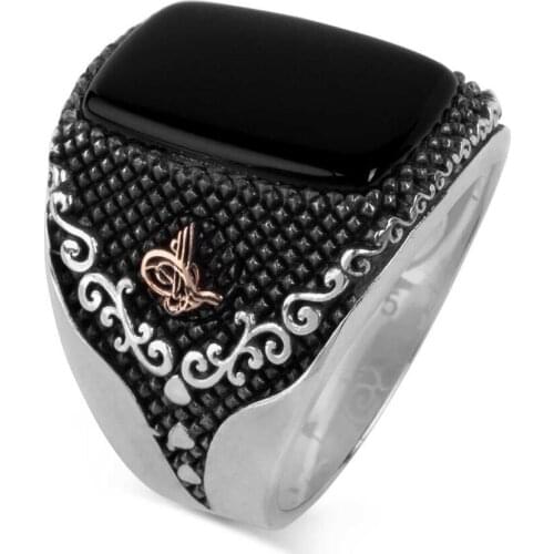 925 Sterling Silver Special Design Ottoman Model Black Stone Onyx Mens Ring Exclusive Chic Accessory for Men Special Ring