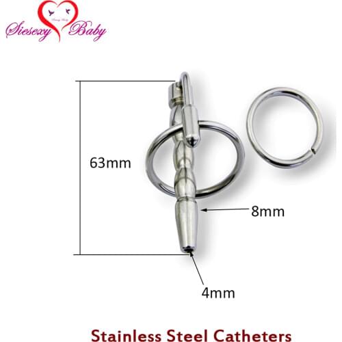 A033 63mm Fetish Stainless steel Hollow Urethral Dilators Sounding Penis Plug With Glans Rings Sounds Catheters Sex Toys for Men