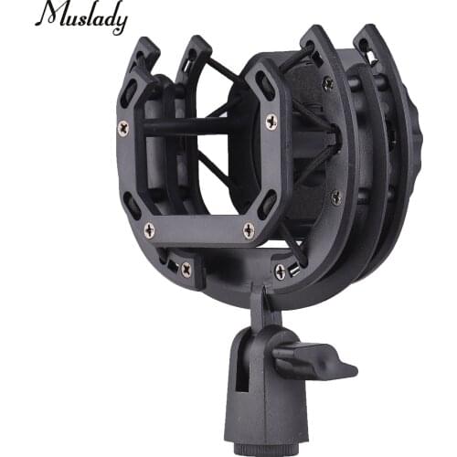 Muslady Microphone Shock Mount Suspension Holder Clip 180° Foldable for Condenser Microphone Mounting