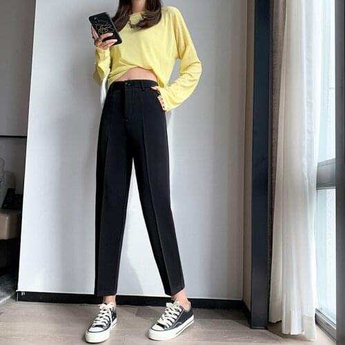 Limiguyue Solid Color Suit Pants Summer Thin Straight Women Pants Harem High Waist Trousers Basic Ankle-Length Pantalones K1949