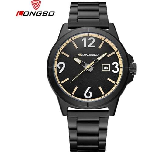 Fashion LONGBO Brand Business Sports Date Calendar Watch Full Black Stainless Steel Wristwatch Luxury Watches montre femme