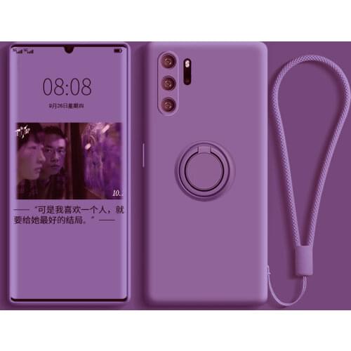 Luxury Liquid Silicone Case For Huawei Nova 5T 3 P30 P20 Mate 20 Lite Honor 20 Pro Phone Metal Ring Bracket Stand Back Cover On