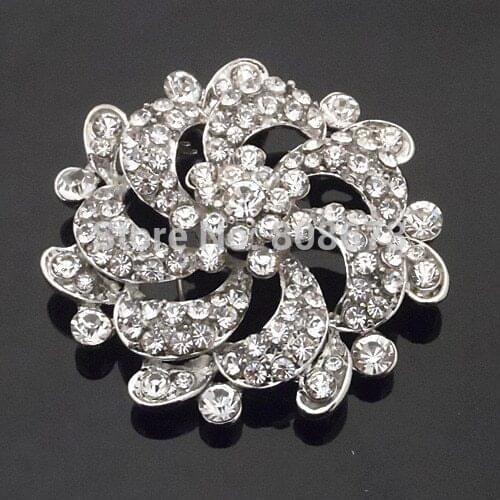 DHL Free Shipping Rhodium Plated Crystal Pin Brooch Wedding Bouquet Jewelry Wholesale