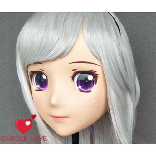 DM143) Female Sweet Girl Resin Half Head Kigurumi Mask With BJD Eyes Cosplay Japanese Anime Role Lolita Mask Crossdress Doll
